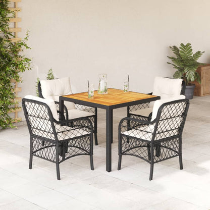 Set da Pranzo da Giardino 5 pz Nero con Cuscini in Polyrattan
