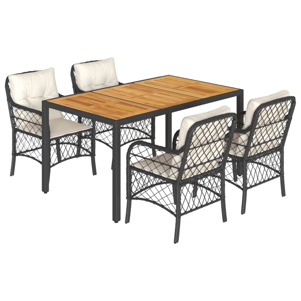 Set da Pranzo da Giardino 5 pz Nero con Cuscini in Polyrattan | homemem39