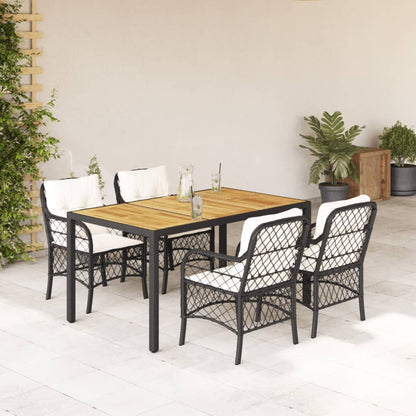 Set da Pranzo da Giardino 5 pz Nero con Cuscini in Polyrattan | homemem39