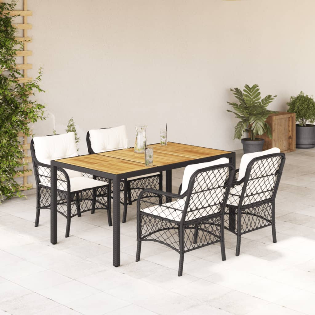 Set da Pranzo da Giardino 5 pz Nero con Cuscini in Polyrattan - homemem39