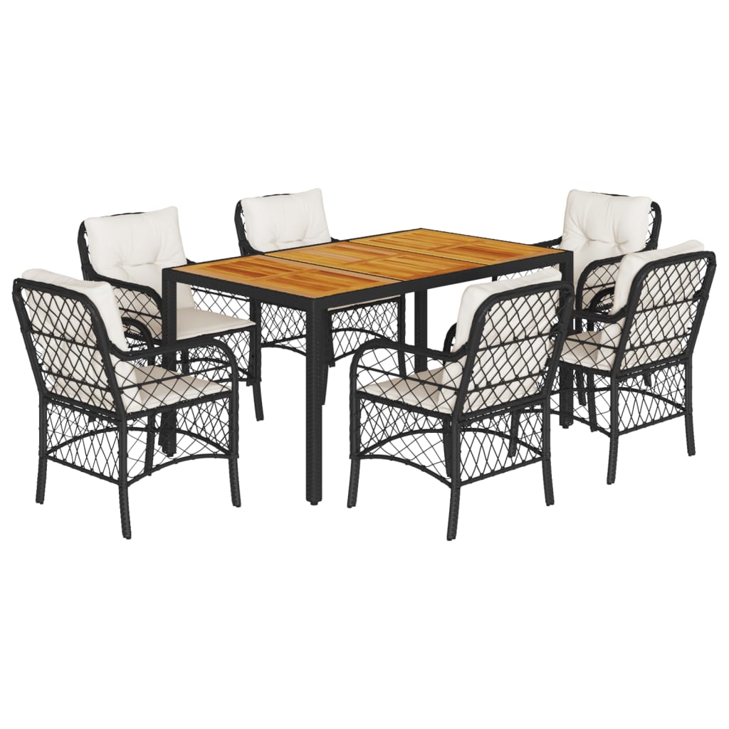 Set da Pranzo da Giardino 7 pz Nero con Cuscini in Polyrattan | homemem39
