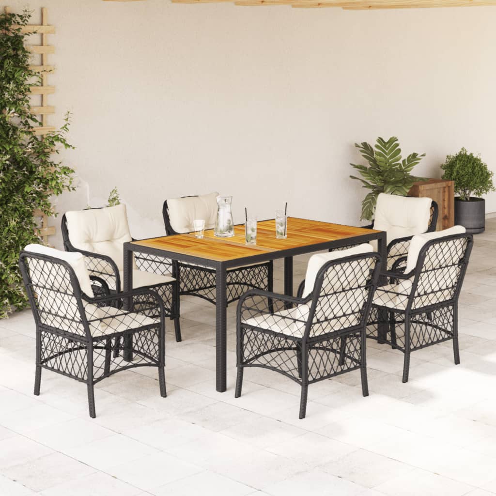 Set da Pranzo da Giardino 7 pz Nero con Cuscini in Polyrattan | homemem39