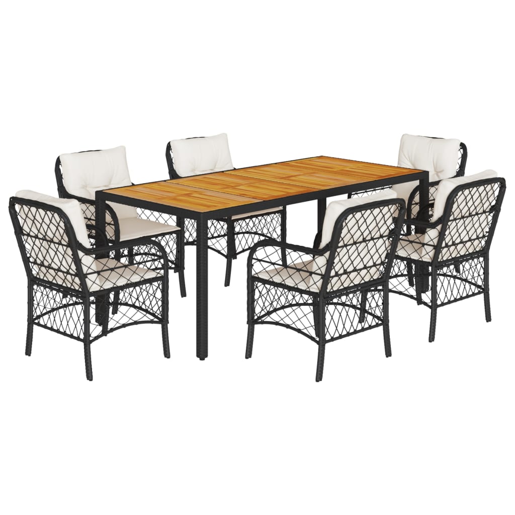 Set da Pranzo da Giardino 7 pz Nero con Cuscini in Polyrattan | homemem39