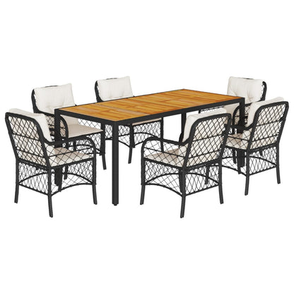 Set da Pranzo da Giardino 7 pz Nero con Cuscini in Polyrattan | homemem39