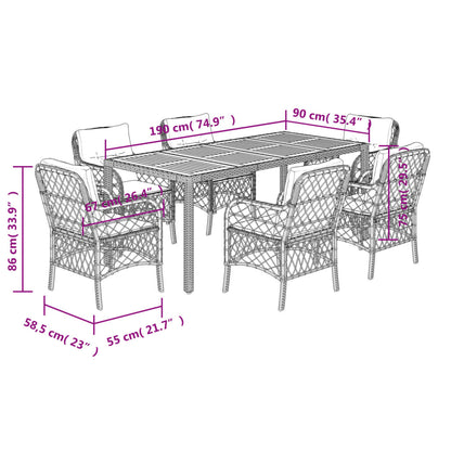 Set da Pranzo da Giardino 7 pz Nero con Cuscini in Polyrattan | homemem39