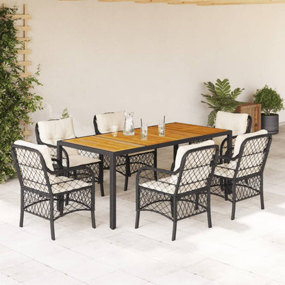 Set da Pranzo da Giardino 7 pz Nero con Cuscini in Polyrattan | homemem39