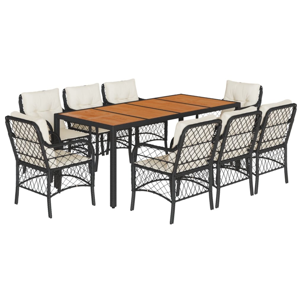 Set da Pranzo da Giardino 9 pz con Cuscini Nero in Polyrattan | homemem39