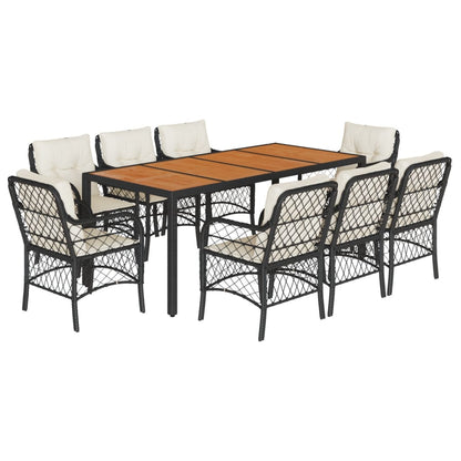 Set da Pranzo da Giardino 9 pz con Cuscini Nero in Polyrattan | homemem39