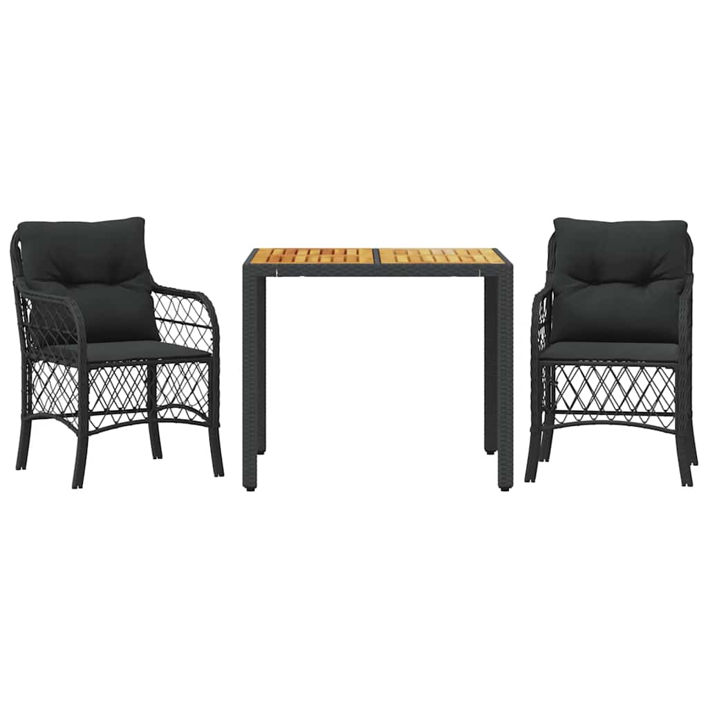 Set da Bistrò 3 pz con Cuscini Nero in Polyrattan | homemem39