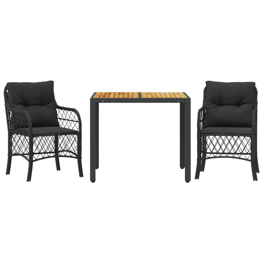 Set da Bistrò 3 pz con Cuscini Nero in Polyrattan - homemem39
