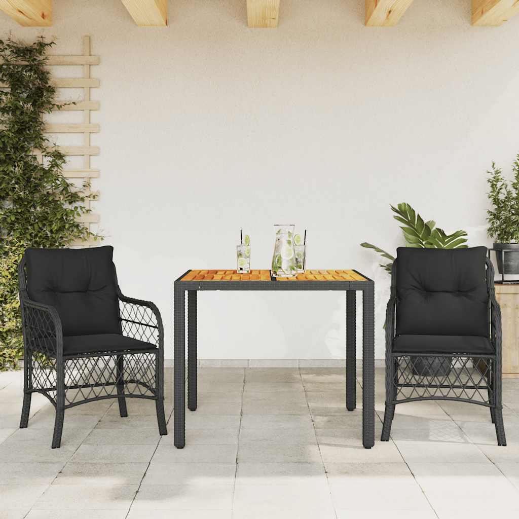 Set da Bistrò 3 pz con Cuscini Nero in Polyrattan | homemem39