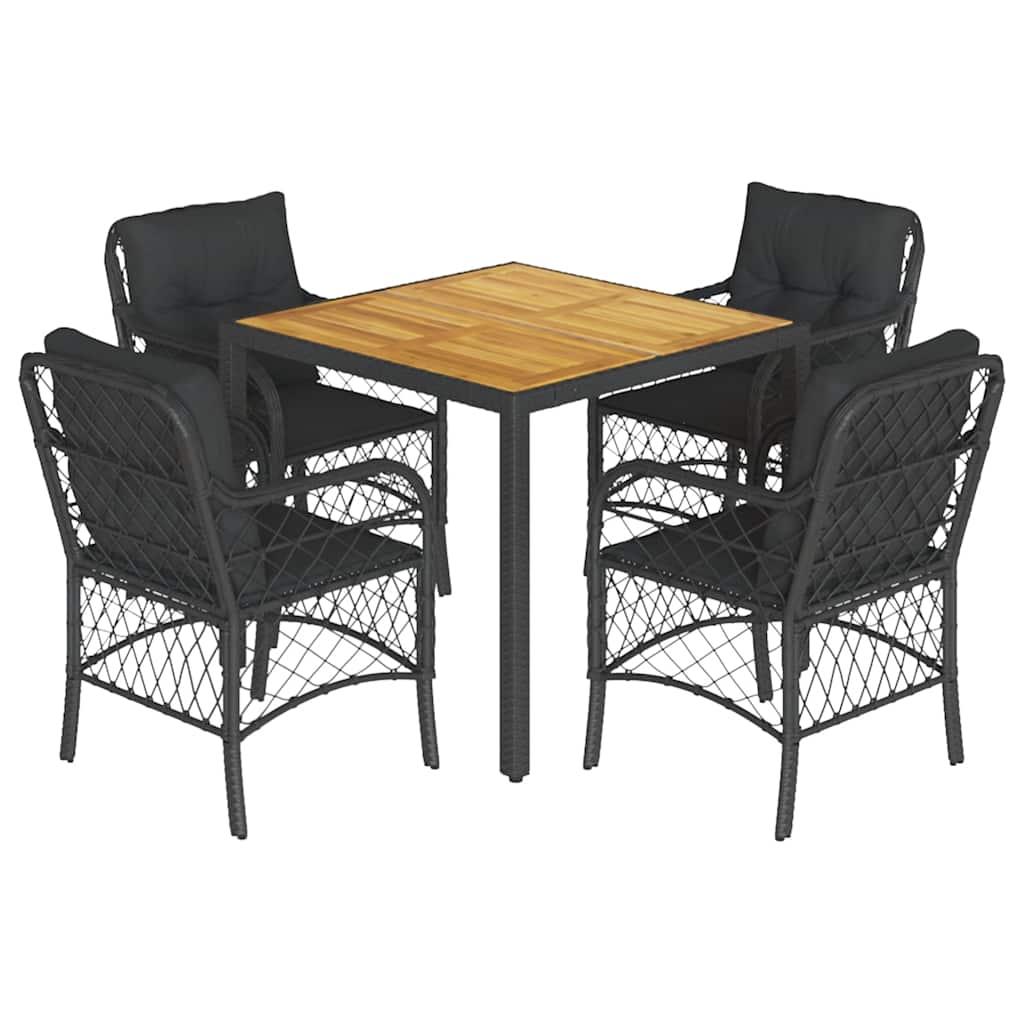 Set da Pranzo da Giardino 5 pz Nero con Cuscini in Polyrattan | homemem39