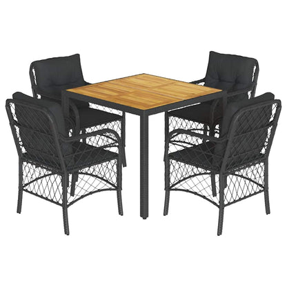 Set da Pranzo da Giardino 5 pz Nero con Cuscini in Polyrattan | homemem39