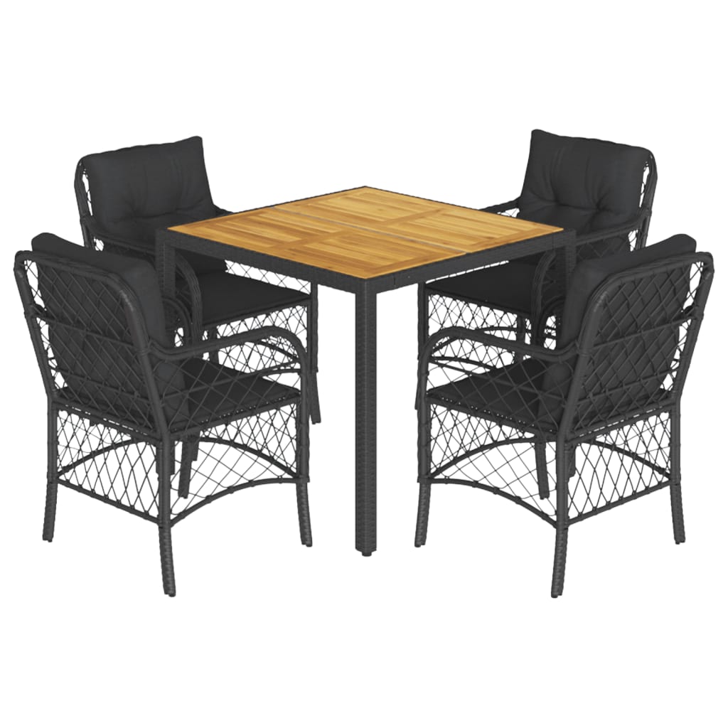 Set da Pranzo da Giardino 5 pz Nero con Cuscini in Polyrattan - homemem39