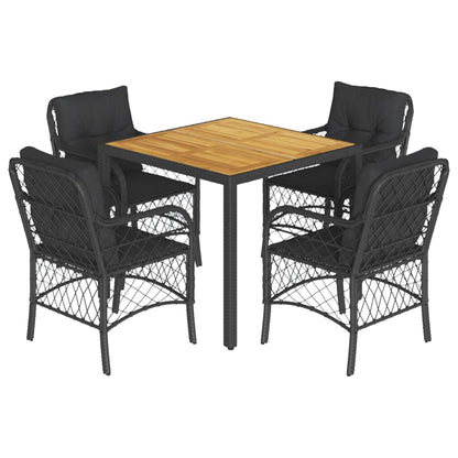 Set da Pranzo da Giardino 5 pz Nero con Cuscini in Polyrattan - homemem39