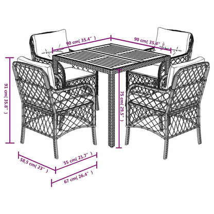 Set da Pranzo da Giardino 5 pz Nero con Cuscini in Polyrattan | homemem39