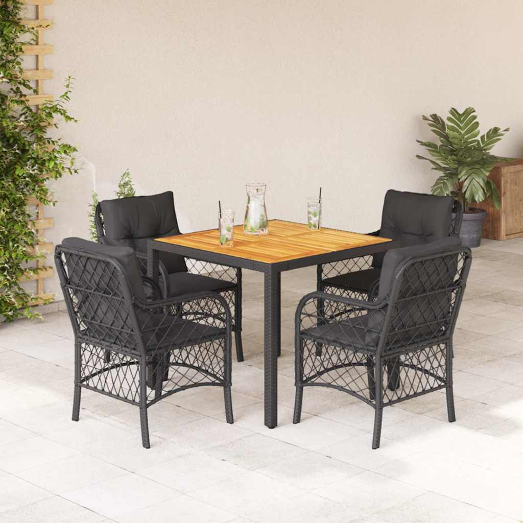 Set da Pranzo da Giardino 5 pz Nero con Cuscini in Polyrattan | homemem39