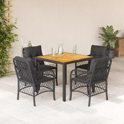 Set da Pranzo da Giardino 5 pz Nero con Cuscini in Polyrattan | homemem39