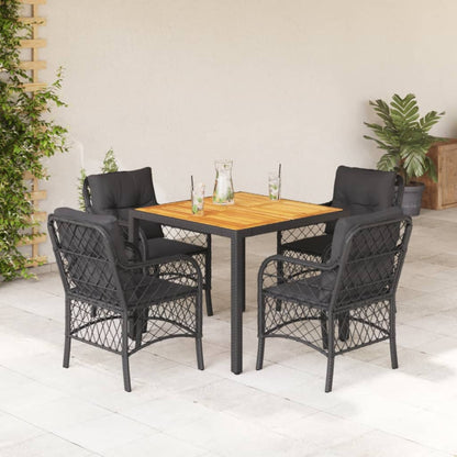 Set da Pranzo da Giardino 5 pz Nero con Cuscini in Polyrattan - homemem39