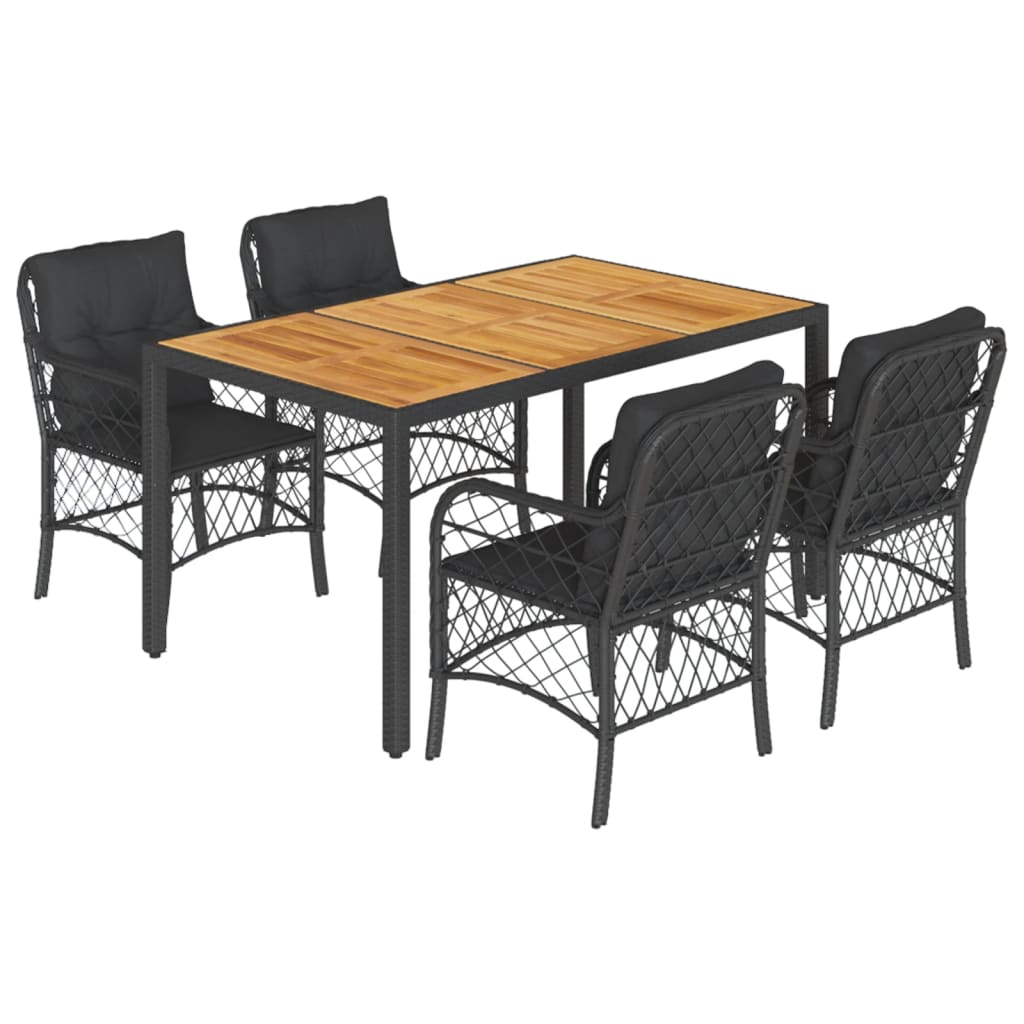 Set da Pranzo da Giardino 5 pz Nero con Cuscini in Polyrattan - homemem39