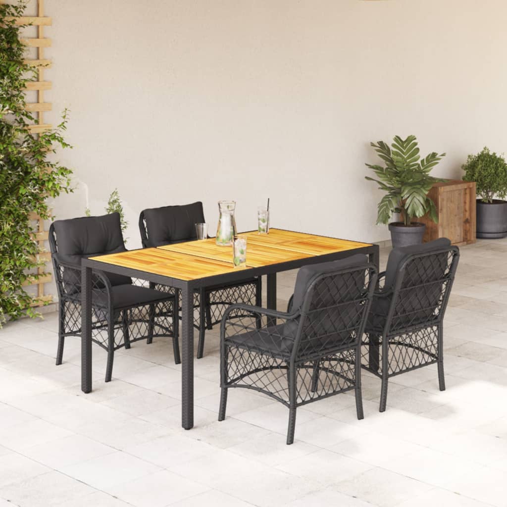 Set da Pranzo da Giardino 5 pz Nero con Cuscini in Polyrattan - homemem39