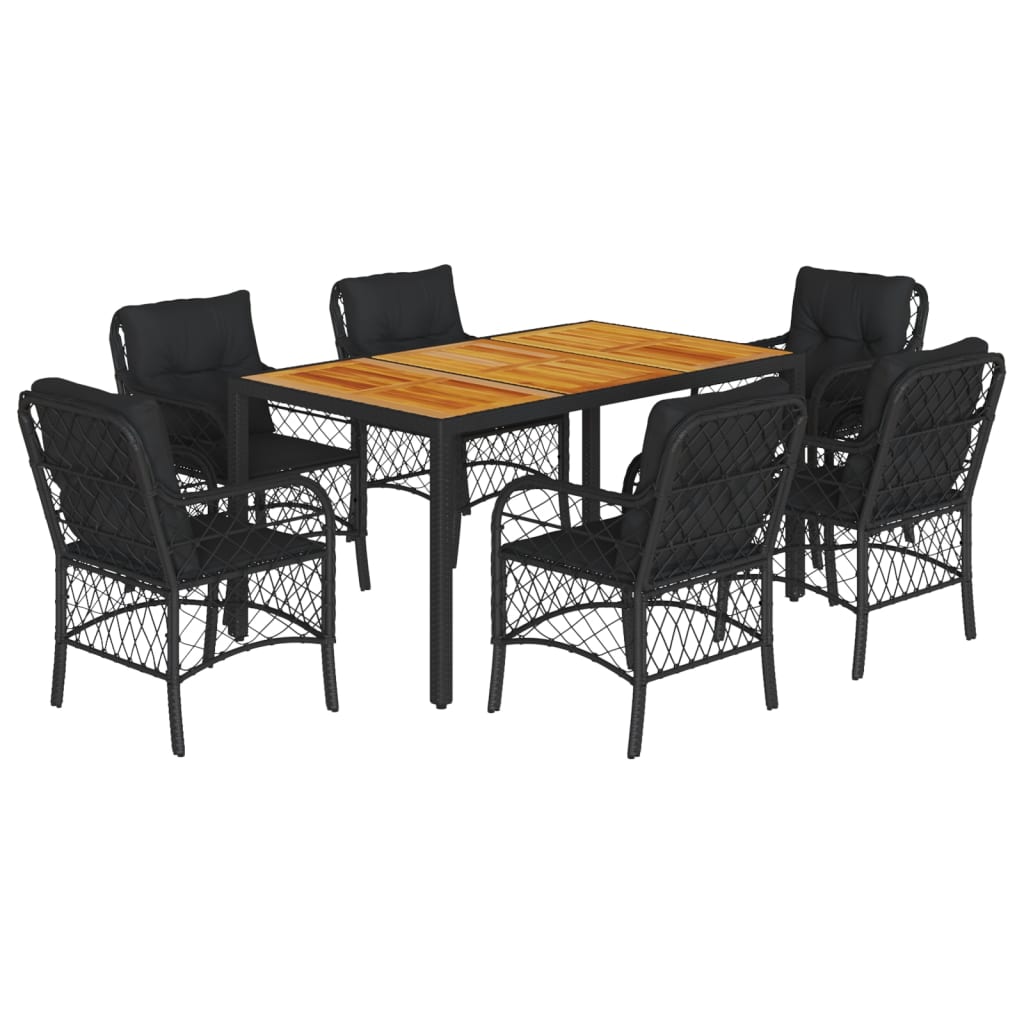 Set da Pranzo da Giardino 7 pz Nero con Cuscini in Polyrattan - homemem39