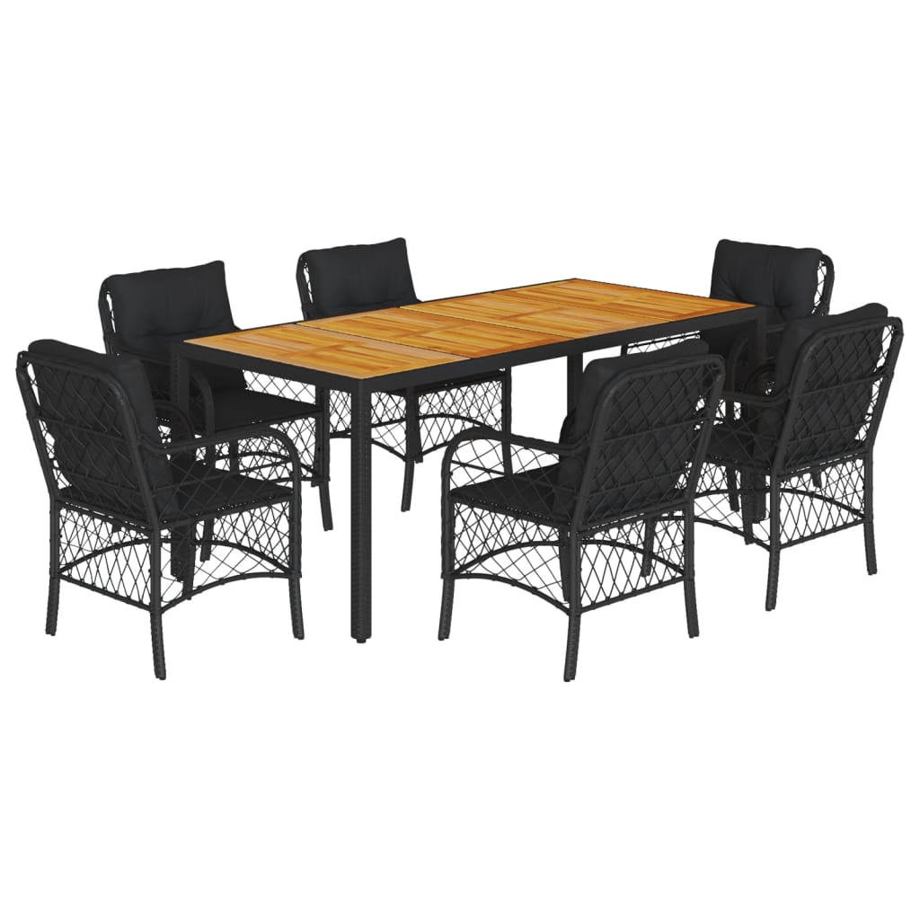 Set da Pranzo da Giardino 7 pz Nero con Cuscini in Polyrattan | homemem39