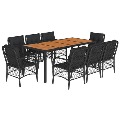 Set da Pranzo da Giardino 9 pz con Cuscini Nero in Polyrattan | homemem39