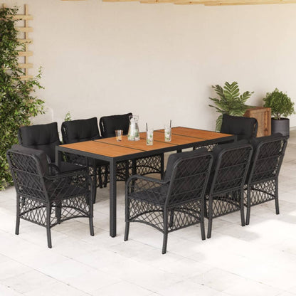 Set da Pranzo da Giardino 9 pz con Cuscini Nero in Polyrattan | homemem39