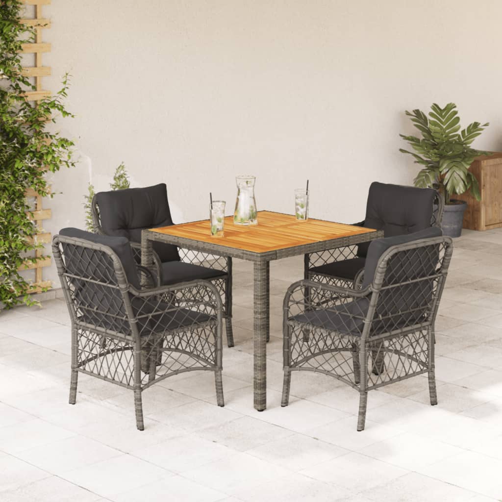 Set da Pranzo da Giardino 5 pz con Cuscini in Polyrattan Grigio | homemem39