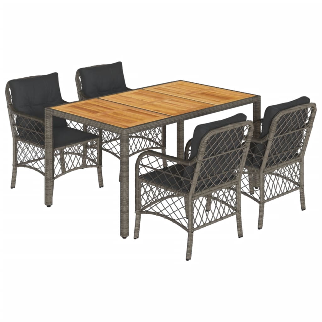 Set da Pranzo da Giardino 5 pz con Cuscini in Polyrattan Grigio | homemem39