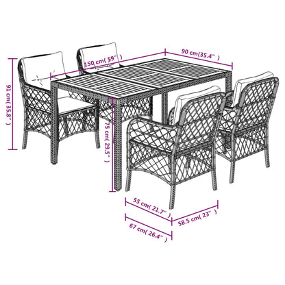 Set da Pranzo da Giardino 5 pz con Cuscini in Polyrattan Grigio | homemem39