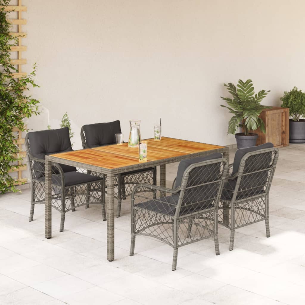 Set da Pranzo da Giardino 5 pz con Cuscini in Polyrattan Grigio | homemem39