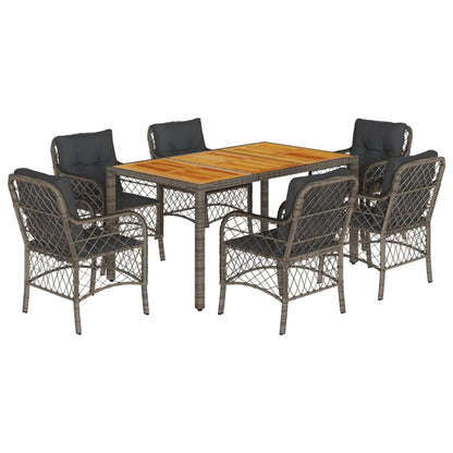 Set da Pranzo da Giardino 7 pz con Cuscini in Polyrattan Grigio | homemem39