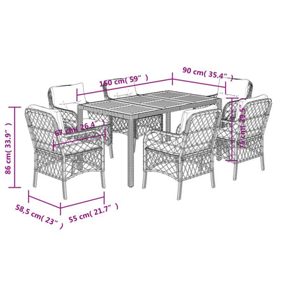 Set da Pranzo da Giardino 7 pz con Cuscini in Polyrattan Grigio | homemem39
