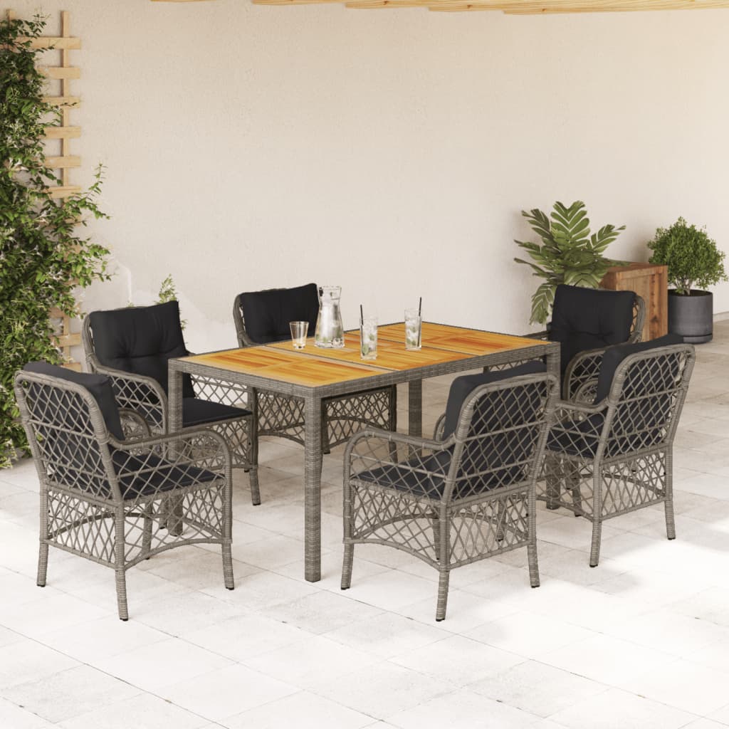 Set da Pranzo da Giardino 7 pz con Cuscini in Polyrattan Grigio - homemem39