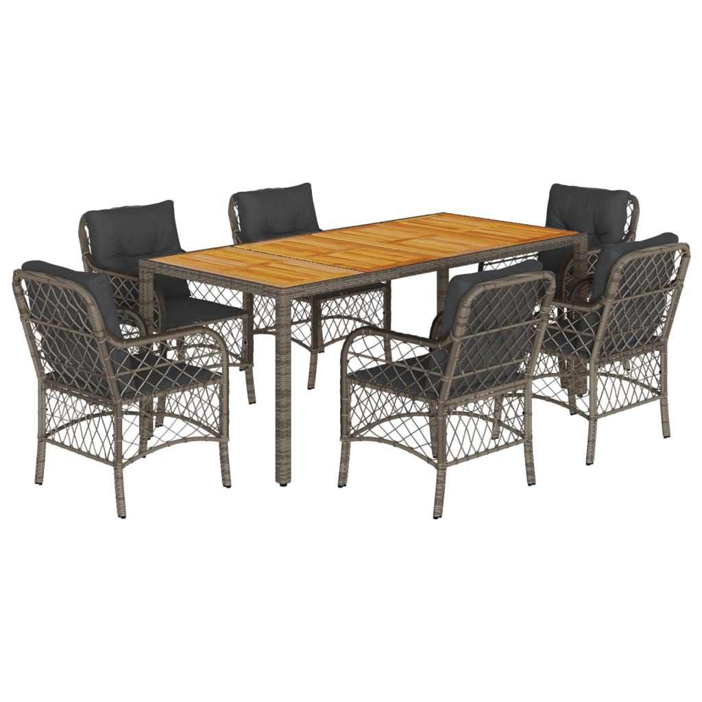 Set da Pranzo da Giardino 7 pz con Cuscini in Polyrattan Grigio | homemem39