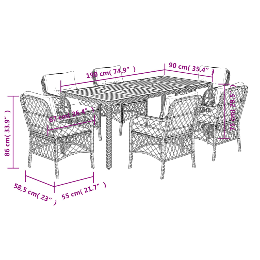 Set da Pranzo da Giardino 7 pz con Cuscini in Polyrattan Grigio | homemem39