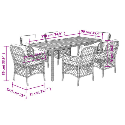 Set da Pranzo da Giardino 7 pz con Cuscini in Polyrattan Grigio | homemem39