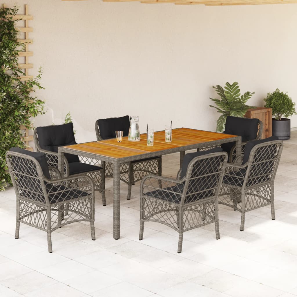 Set da Pranzo da Giardino 7 pz con Cuscini in Polyrattan Grigio | homemem39