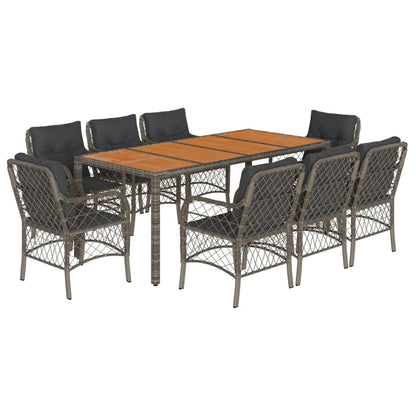 Set da Pranzo da Giardino 9 pz con Cuscini in Polyrattan Grigio | homemem39