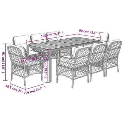 Set da Pranzo da Giardino 9 pz con Cuscini in Polyrattan Grigio | homemem39