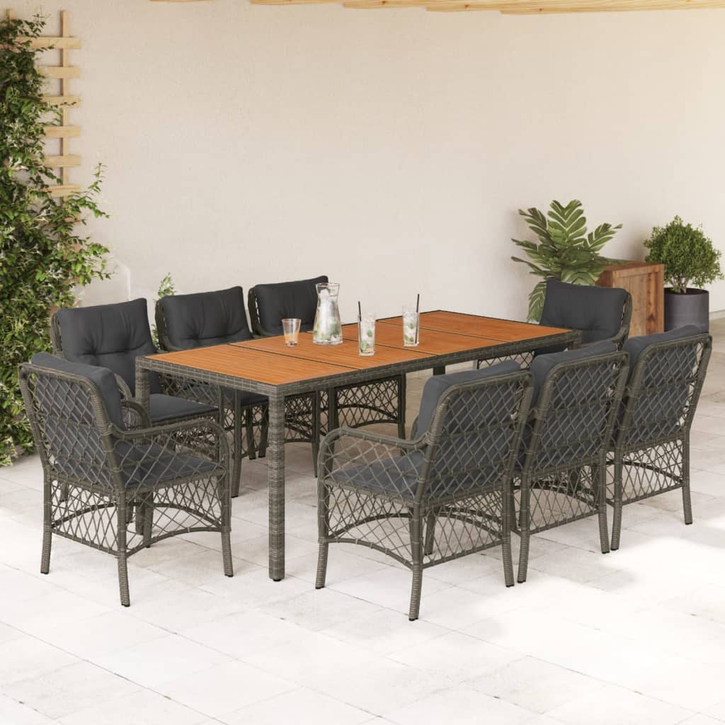 Set da Pranzo da Giardino 9 pz con Cuscini in Polyrattan Grigio | homemem39