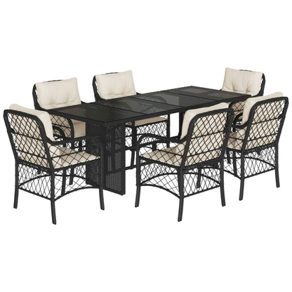 Set da Pranzo da Giardino 7 pz Nero con Cuscini in Polyrattan - homemem39
