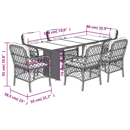 Set da Pranzo da Giardino 7 pz Nero con Cuscini in Polyrattan - homemem39