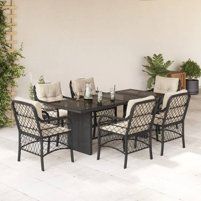 Set da Pranzo da Giardino 7 pz Nero con Cuscini in Polyrattan | homemem39