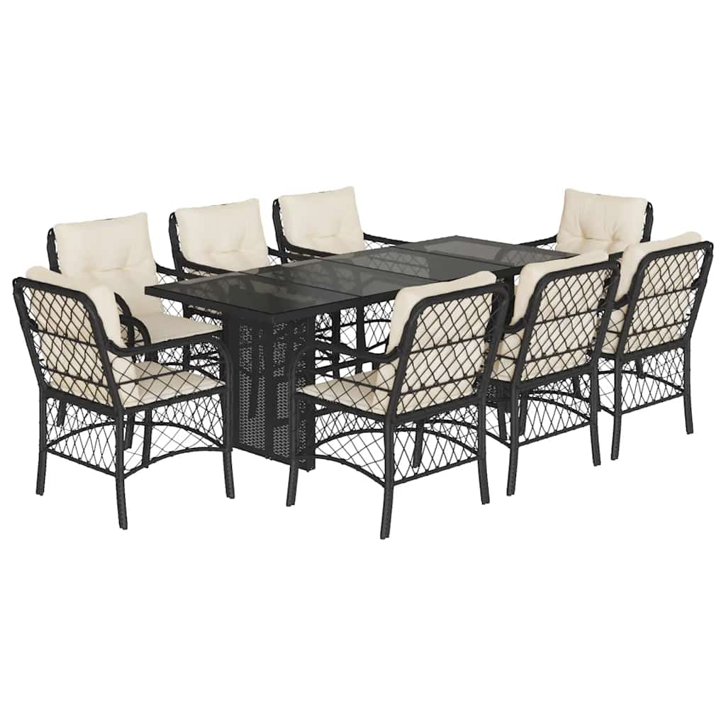 Set da Pranzo da Giardino 9 pz con Cuscini Nero in Polyrattan | homemem39