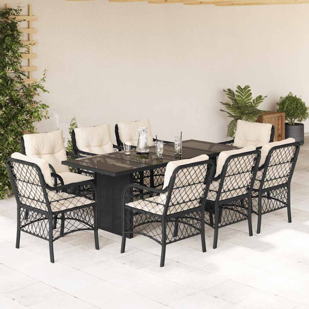 Set da Pranzo da Giardino 9 pz con Cuscini Nero in Polyrattan | homemem39
