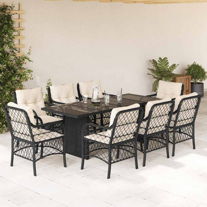 Set da Pranzo da Giardino 9 pz con Cuscini Nero in Polyrattan | homemem39