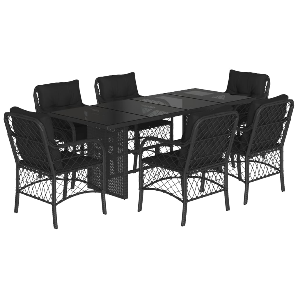 Set da Pranzo da Giardino 7 pz Nero con Cuscini in Polyrattan | homemem39